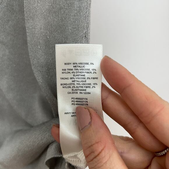 NEW Aritzia Wilfred Gray Silver Shimmer Sheer Knit Short Sleeve Tee TShirt Small - Picture 7 of 7